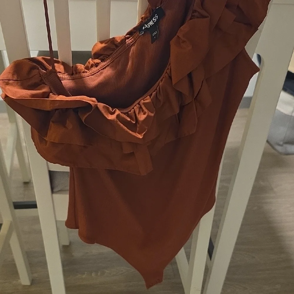 Express Terracotta Ruffle Bodysuit - Picture 1 of 3